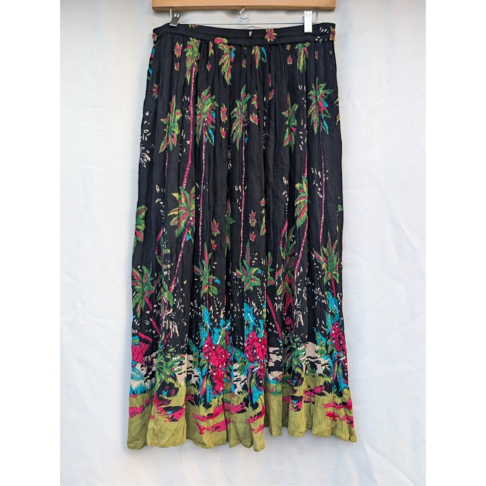 White Stag Whimsigoth Tropical Goth Maxi Skirt Womens 16W Black Rayon Palm Tree - Picture 3 of 8
